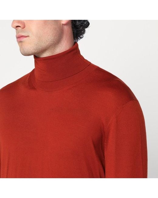 Saint Laurent Roter Rollkragenpullover Aus Wolle in Red für Herren