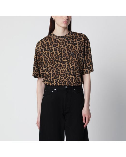 Anine Bing Black Avi Leopard Print Cotton T-Shirt