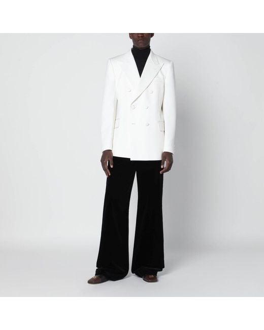 Valentino White Milk-colored Double-breasted Jacket In Wool for men