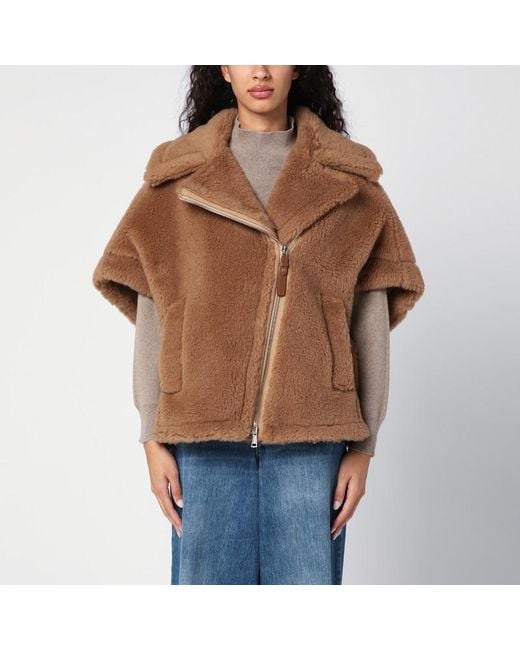 Cappa color cammello in tessuto teddy di Max Mara in Marrone
