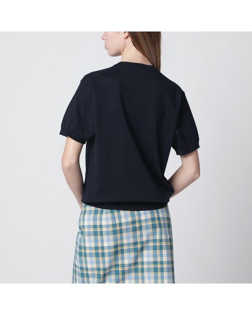 Prada Blue Silk-Blend Sweater With Logo