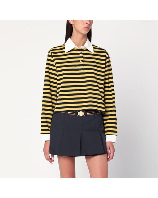 Miu Miu Black Blau/Gelb Gestreiftes Poloshirt Mit Logo