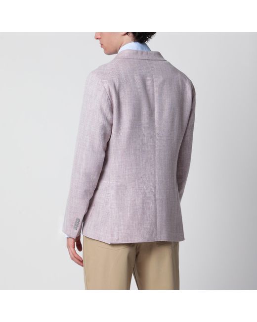 Tagliatore Purple Single-Breasted Herringbone Jacket Lilac for men