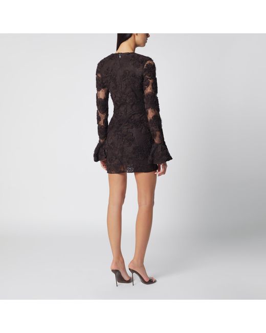 ROTATE BIRGER CHRISTENSEN Black Dark 3D Flower Floral Lace Mini Dress