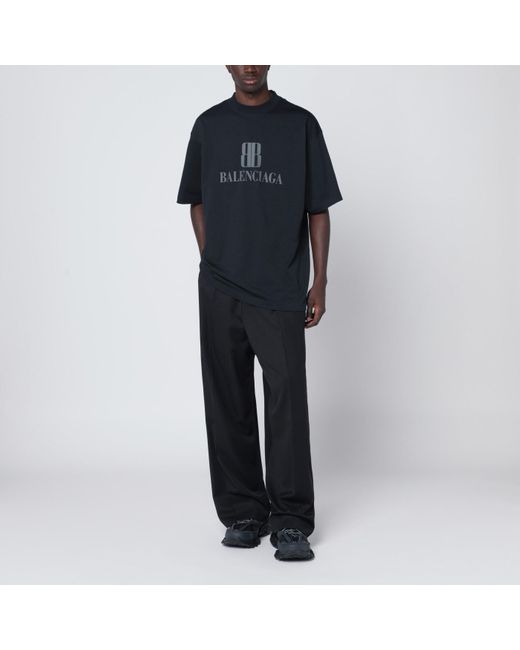 Balenciaga Black Wide Wool Trousers for men