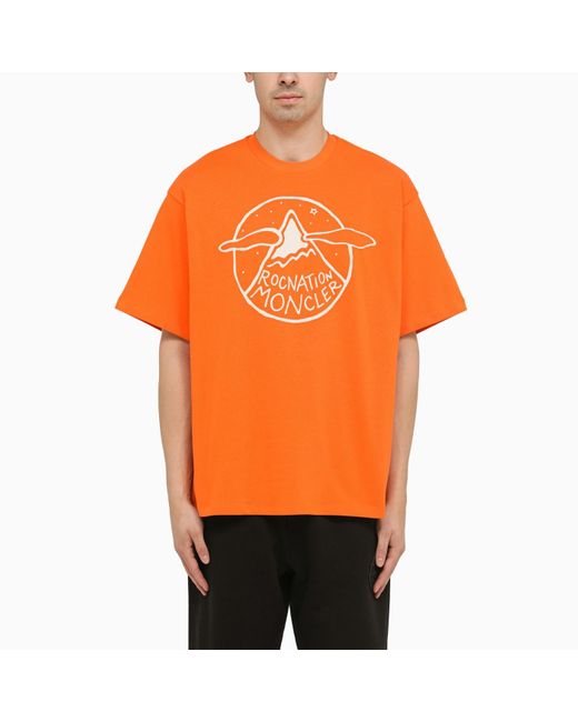 MONCLER X ROC NATION Orange Cotton T-shirt With Logo for men