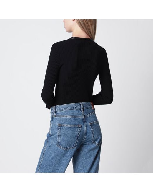 Courreges Black Ribbed Viscose-Blend Cardigan With Vinyl Trim