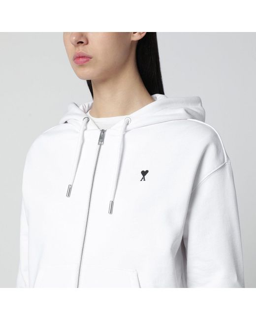 AMI White Ami De Coeur Zip-Up Hoodie