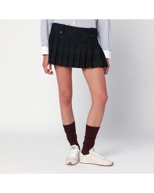 Mini-Jupe Plissée Bleu/Vert En Laine Miu Miu en coloris Black