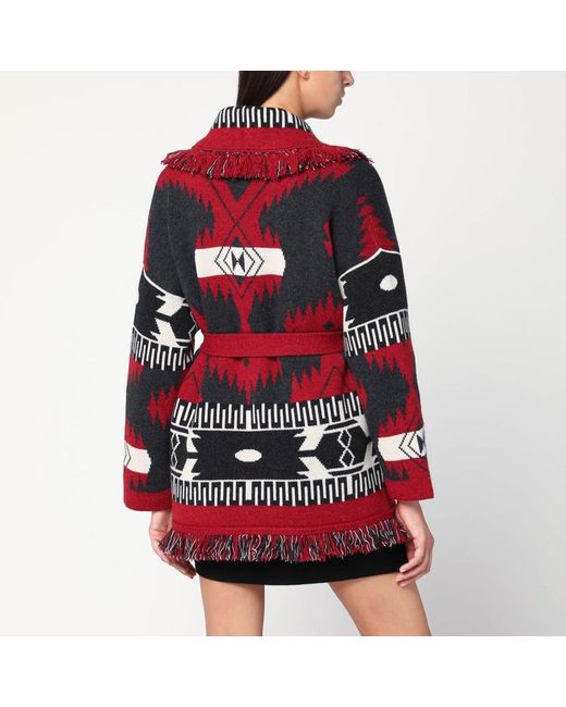 Cardigan icon jacquard ruby/carbone di Alanui in Red