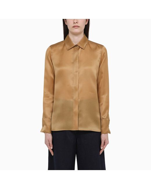Max Mara Natural Leather-coloured Silk Shirt