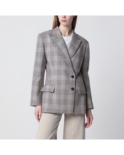 Anine Bing Gray Asymmetric Prince Of Wales Jacket