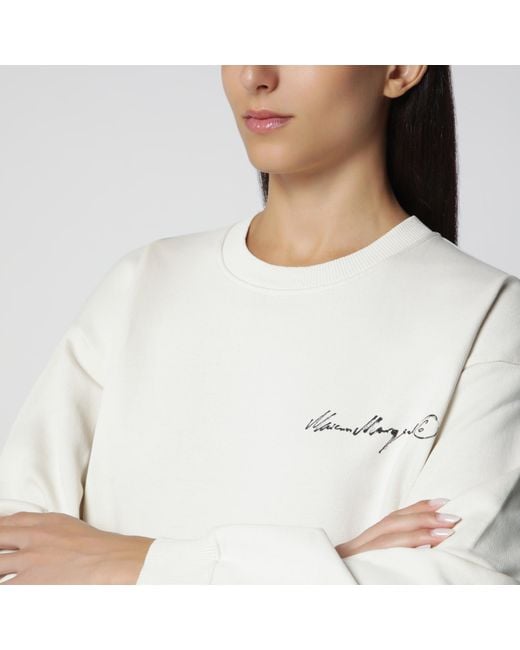 MM6 by Maison Margiela White Écru Fleece Sweatshirt With Logo Print