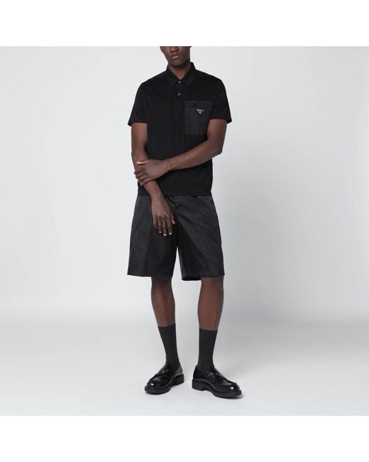 Polo En Coton Stretch Et Re-Nylon Prada pour homme en coloris Black