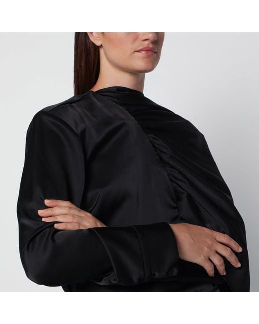 Source Unknown Black Koa Draped Satin Blouse