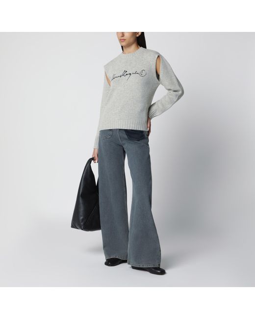MM6 by Maison Margiela Gray Sweater With Calligraphic Print