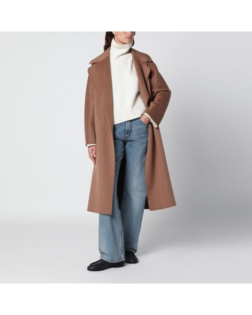 Max Mara Blue Camel-Colored Wool And Cashmere Midi Coat