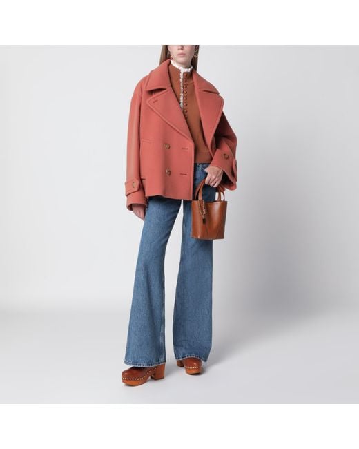 Chloé Red Cedar Double-Breasted Short Wool Coat