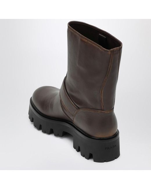 Prada Brown Cocoa-Colored Leather Ankle Boots