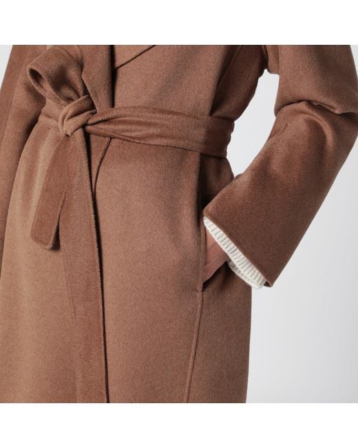 Max Mara Blue Camel-Colored Wool And Cashmere Midi Coat
