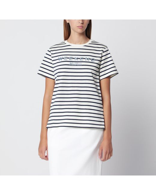 Weekend by Maxmara Blue Écru Striped Cotton Jersey T-Shirt