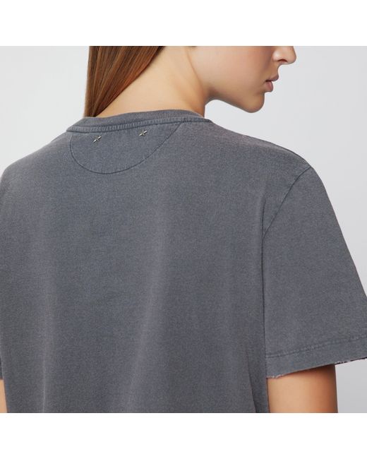Golden Goose Deluxe Brand Gray Anthracite Cotton T-Shirt With Cabochon Crystals