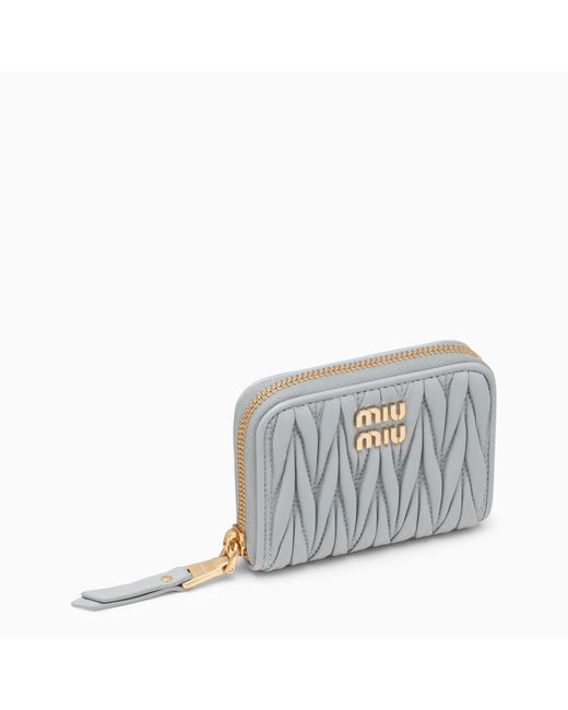 Miu Miu Gray Cornflower Leather Zip-around Wallet
