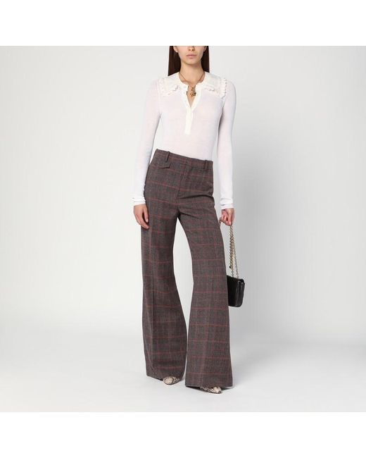 Pantaloni svasati marroni a quadri in lana di Chloé in Brown
