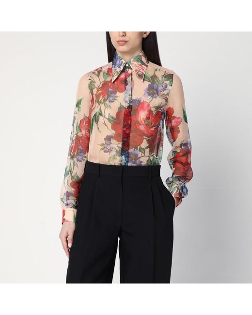 Camicia con stampa floreale in seta di Dolce & Gabbana in Red