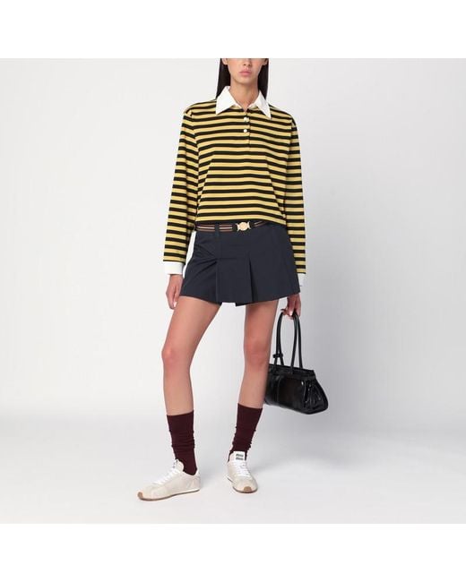 Miu Miu Black Blau/Gelb Gestreiftes Poloshirt Mit Logo