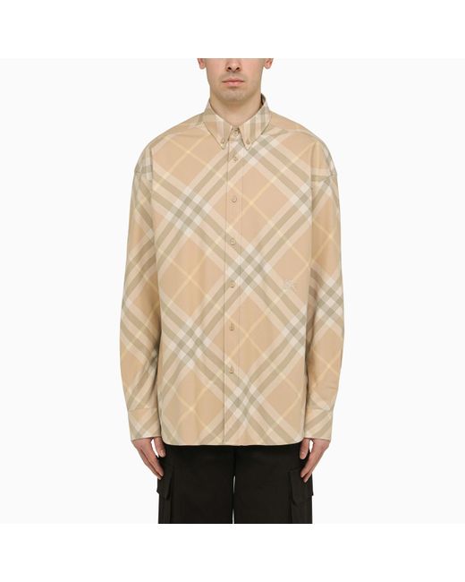 Burberry Natural Check Pattern Button Down Shirt In Cotton for men