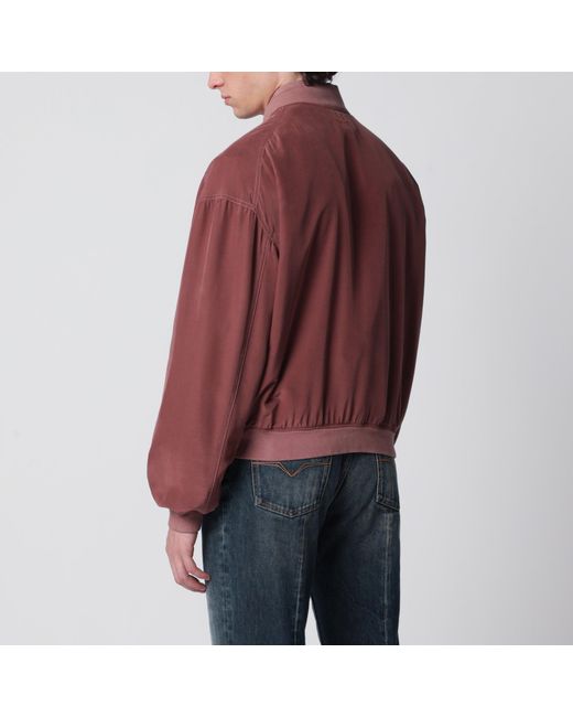 Versace Red Aubergine Silk Bomber Jacket for men