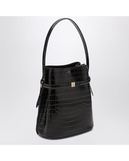 Totême  Black Crocodile-Embossed Leather Bucket Bag