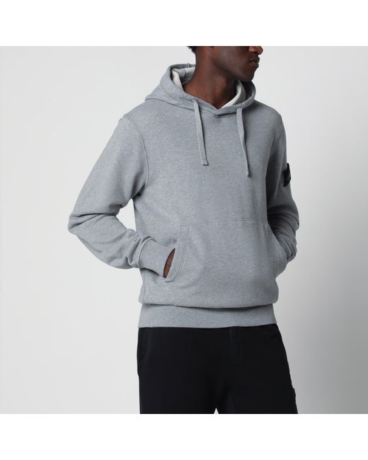 Stone Island Gray Mélange Cotton Hoodie for men