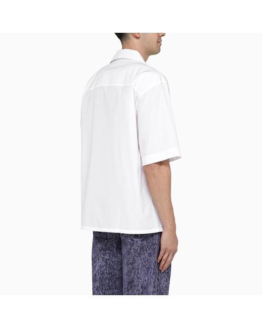 Marni White Cotton Bowling Shirt With Flower Appliqué for men