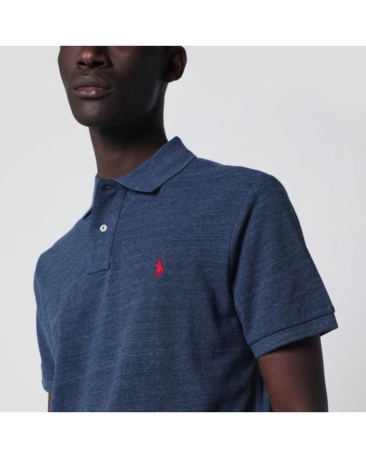 Polo Ralph Lauren Blue Mélange Cotton Custom Slim-Fit Polo Shirt for men