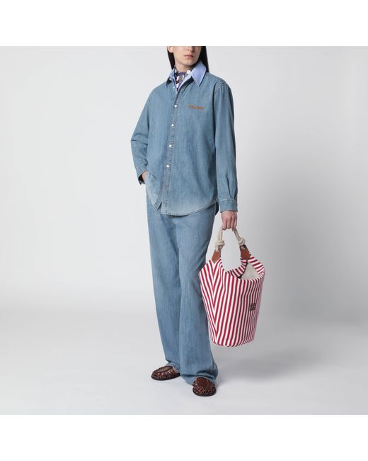 Miu Miu Red Striped Canvas Bag