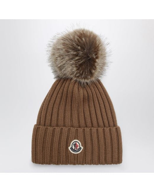 Moncler Brown Wool Beanie With Pom-Pom