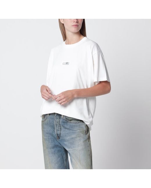 MM6 by Maison Margiela White Cotton Jersey T-Shirt With Logo Patch