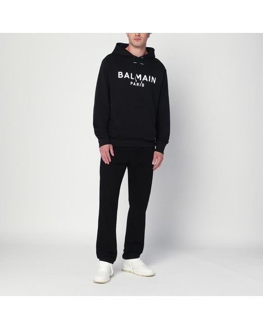 Felpa con cappuccio nera in cotone con logo di Balmain in Black da Uomo