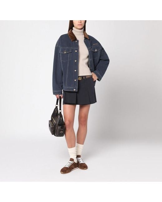 Miu Miu Blue Denim Jacket With Velvet Collar