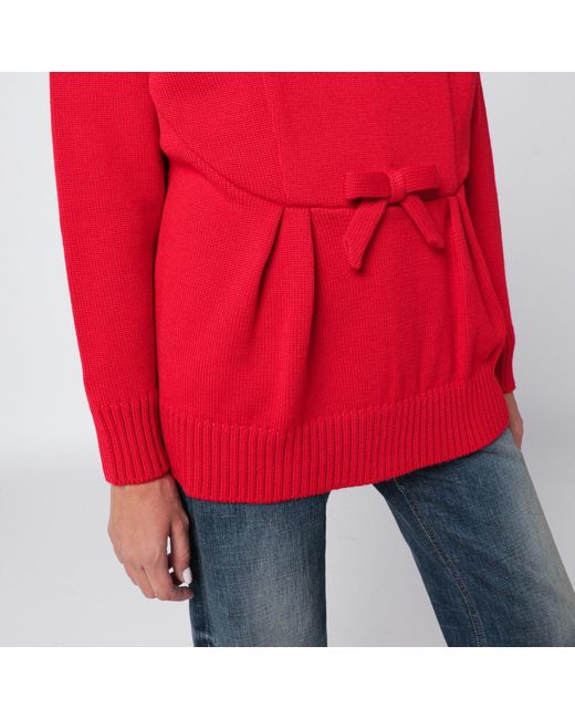 Prada Red Wool Sweater With Bow