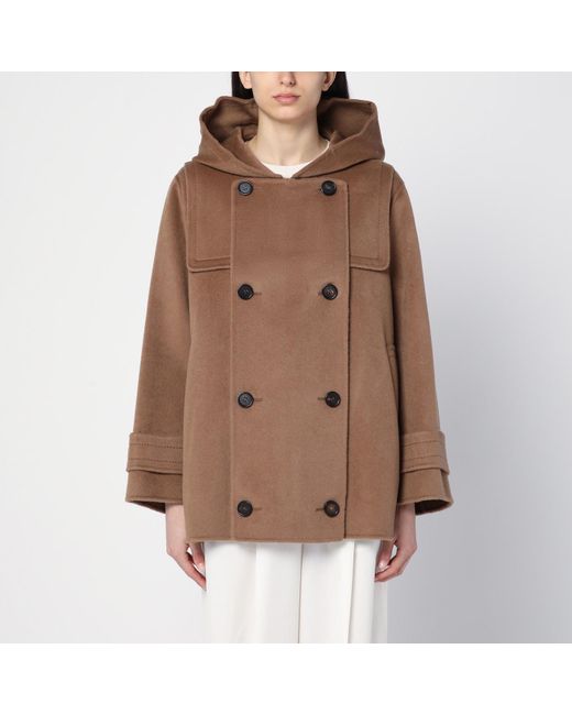 Max Mara Brown Short Light Double-breasted Wool Coat