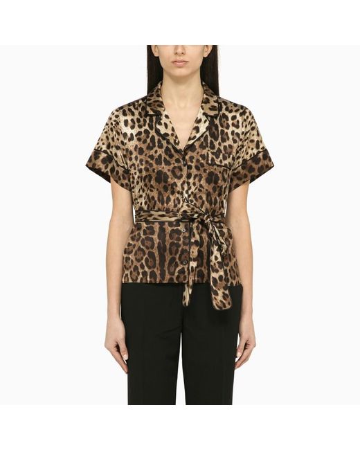 Camicia in fantasia leopardata in seta di Dolce & Gabbana in Black