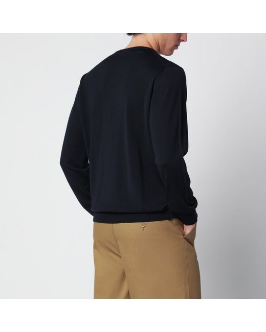 Roberto Collina Black Wool Crew-Neck Knit Sweater for men