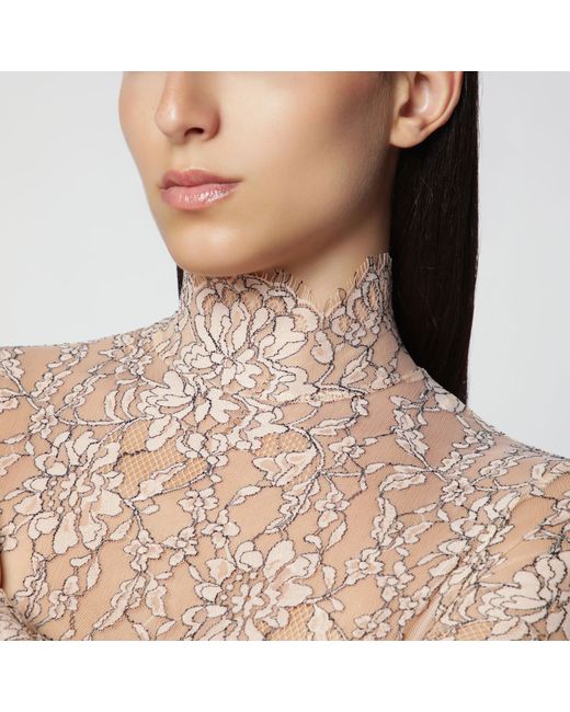 Valentino Blue Nude Rebrodé Lace Bodysuit