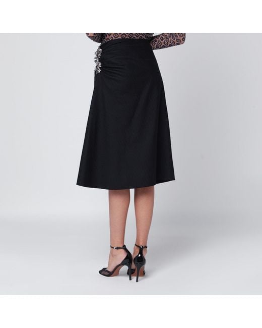 Dries Van Noten Black Draped Skirt With Brooch