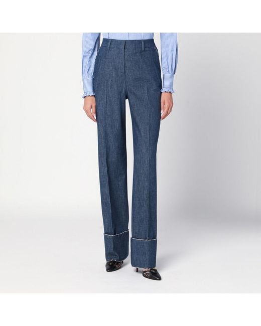 Valentino Blue Trousers In Chambray Denim