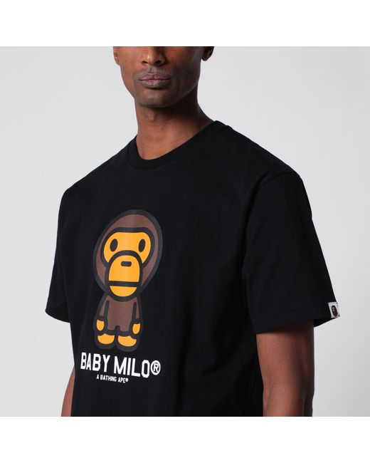 A Bathing Ape Black T-Shirt With Baby Milo Print for men