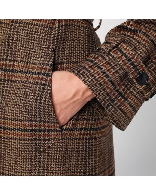 Cappotto doppiopetto in lana principe di galles di Saint Laurent in Brown